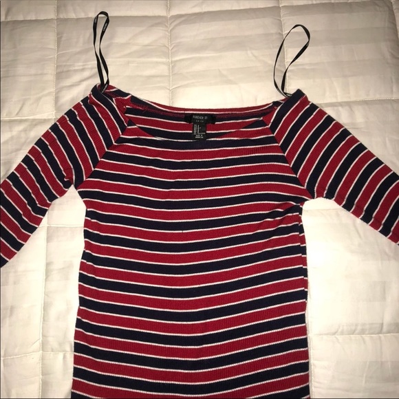 Red And Blue Stripped Off The Shoulder - Picture 2 of 3